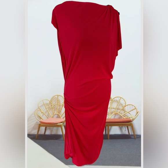 Elegant Red Draped Dress size L BCBGMAXAZRIA - Picture 4 of 16